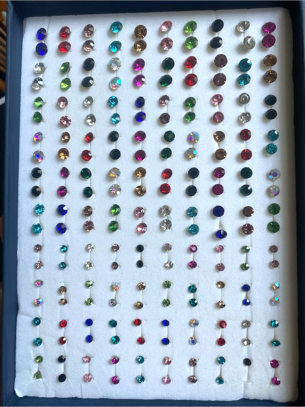 100 Pairs Colorful Multicolored Rhinestone Stud Earrings MISSING 1 EARRING
